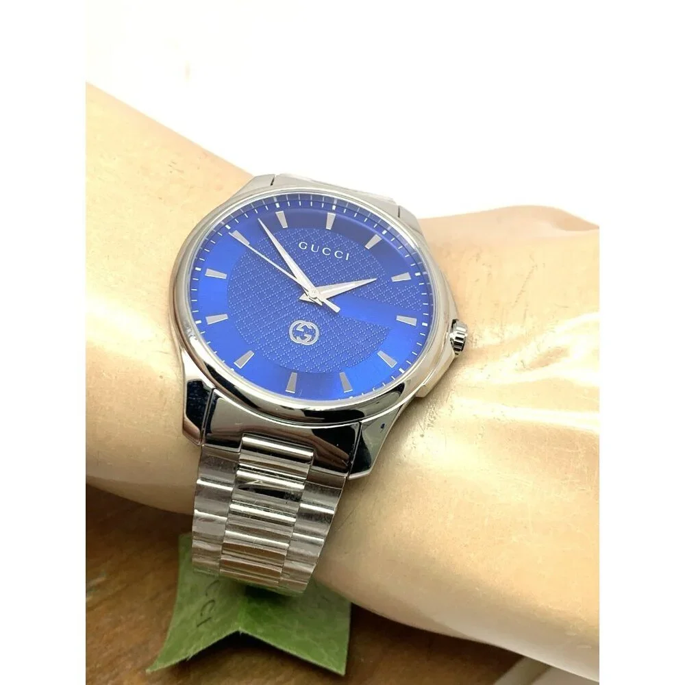 Gucci Men's Watch YA126371 G-Timeless Swiss Quartz Blue Dial Silver Steel 40mm